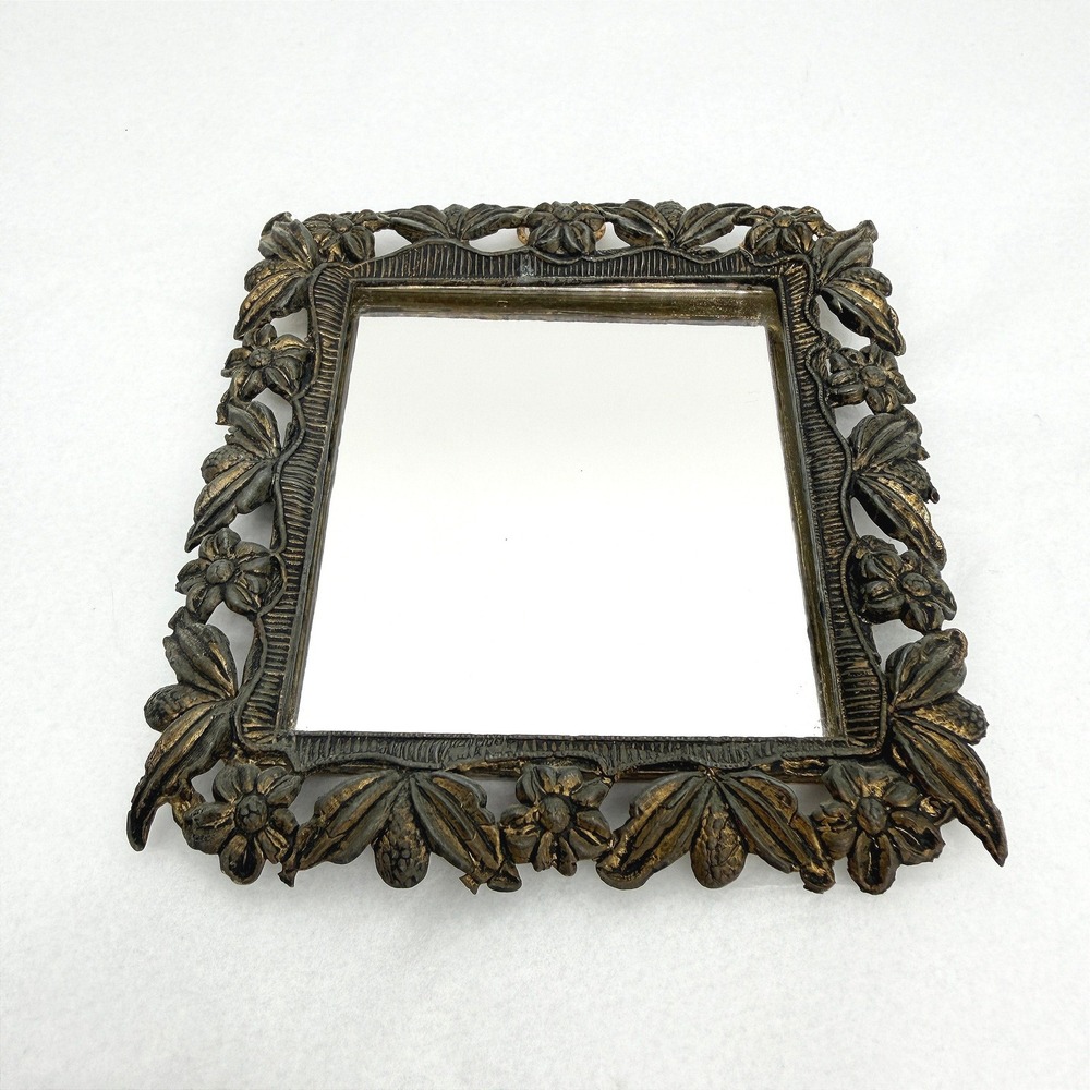 EA Riba‎ Antique Small Ornate Square Mirror Floral Gold Gilt Victorian Regency